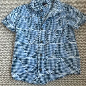 Tea Collection Blue and White Geometric Button Down Shirt